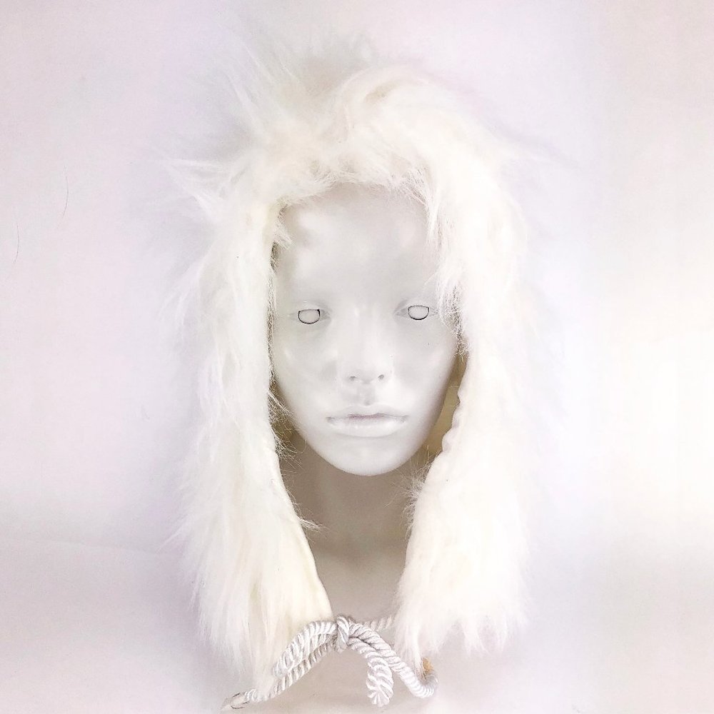 Off White Faux Fur Hood Hat